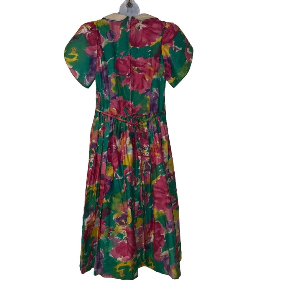 Vintage Cary San Francisco Dress Big Girls 14 Bright Floral Modest Long Maxi - Picture 6 of 10